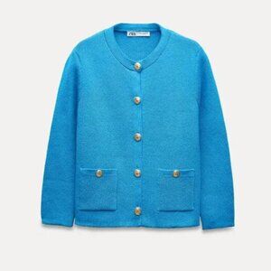 NWT ZARA SMOOTH KNIT CARDIGAN BLUE